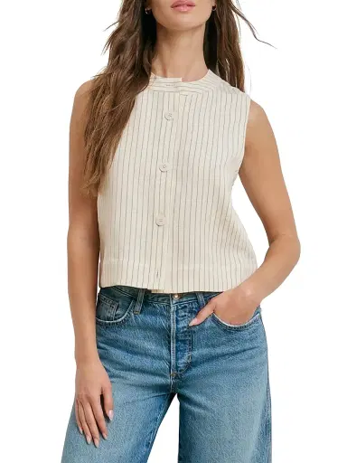 Favorite Daughter Women's The Fine Line Striped Crop Top - Cream Pinstripe - Size XL | Thumbnail 4