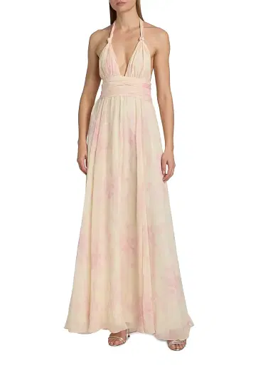 LoveShackFancy Women's Lilah Floral Silk Maxi Dress - Golden Primrose - Size Medium | Thumbnail 3