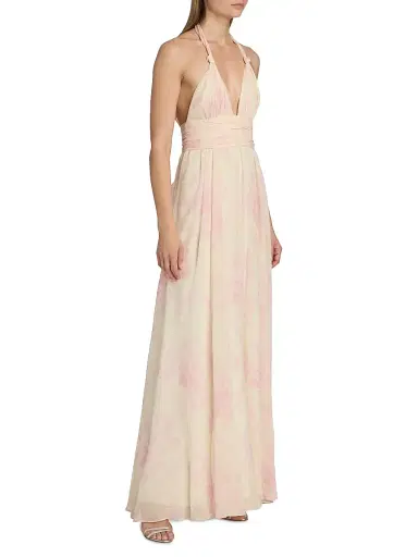 LoveShackFancy Women's Lilah Floral Silk Maxi Dress - Golden Primrose - Size Medium | Thumbnail 4