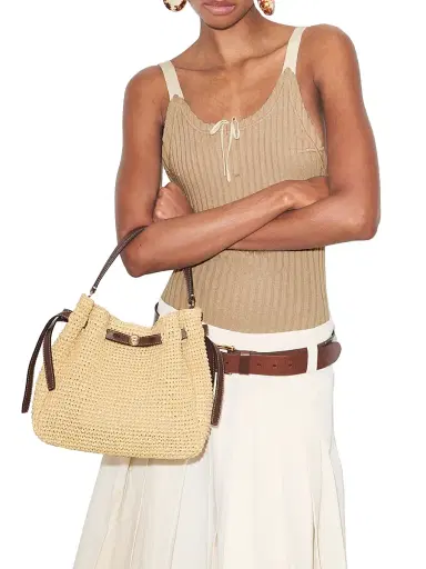 Tory Burch Women's Romy Straw Bucket Bag | Thumbnail 2 Tory Burch Women's Romy Straw Bucket Bag | Thumbnail 2