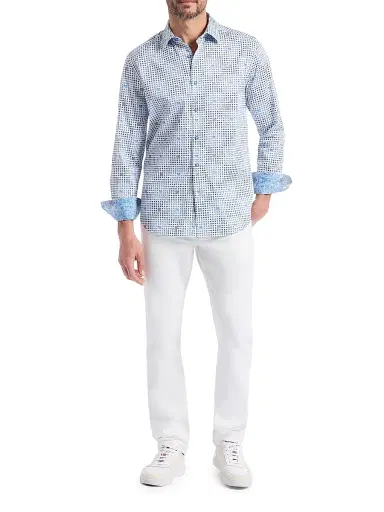 Robert Graham Men's Brentwood Geometric Stretch-Cotton Shirt - Light Blue - Size XXL | Thumbnail 2
