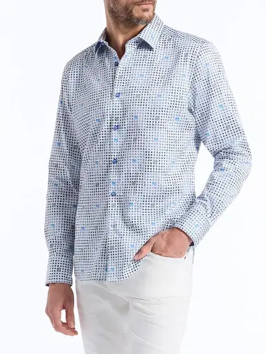 Robert Graham Men's Brentwood Geometric Stretch-Cotton Shirt - Light Blue - Size XXL | Thumbnail 3
