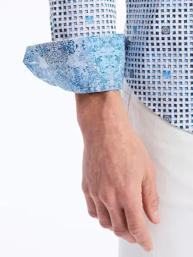 Robert Graham Men's Brentwood Geometric Stretch-Cotton Shirt - Light Blue - Size XXL | Thumbnail 5
