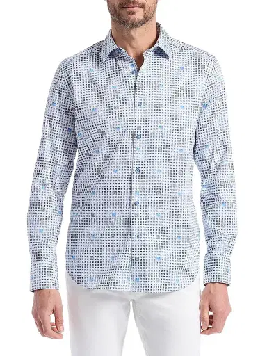 Robert Graham Men's Brentwood Geometric Stretch-Cotton Shirt - Light Blue - Size XXL | Thumbnail 1