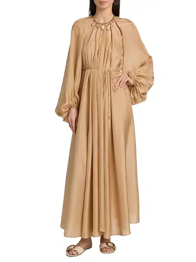 Zimmermann Women's Mahon Silk Blouson-Sleeve Maxi Dress - Champagne - Size 8 | Thumbnail 2
