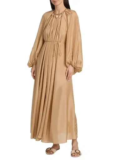 Zimmermann Women's Mahon Silk Blouson-Sleeve Maxi Dress - Champagne - Size 8 | Thumbnail 3