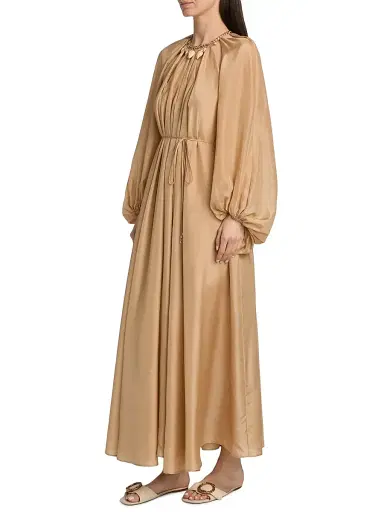 Zimmermann Women's Mahon Silk Blouson-Sleeve Maxi Dress - Champagne - Size 8 | Thumbnail 4