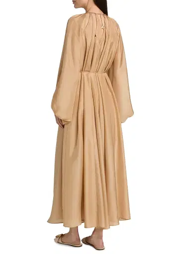 Zimmermann Women's Mahon Silk Blouson-Sleeve Maxi Dress - Champagne - Size 8 | Thumbnail 5