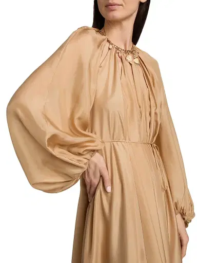 Zimmermann Women's Mahon Silk Blouson-Sleeve Maxi Dress - Champagne - Size 8 | Thumbnail 6