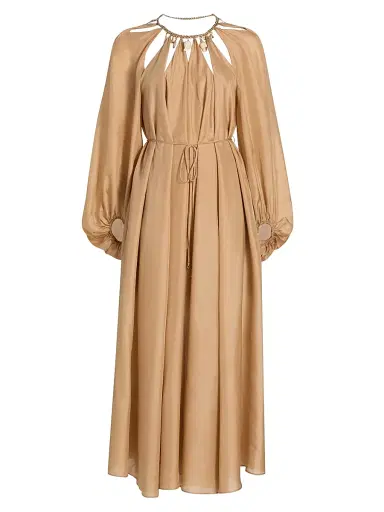 Zimmermann Women's Mahon Silk Blouson-Sleeve Maxi Dress - Champagne - Size 8 | Thumbnail 1