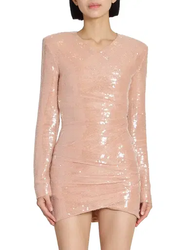 Balmain Women's Sequined Draped Minidress - Rose Pale | Thumbnail 3 Balmain Women's Sequined Draped Minidress - Rose Pale | Thumbnail 3