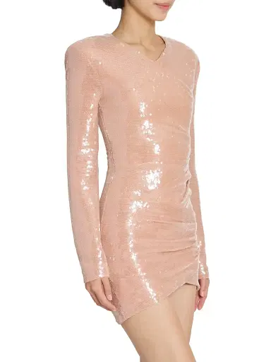 Balmain Women's Sequined Draped Minidress - Rose Pale | Thumbnail 4 Balmain Women's Sequined Draped Minidress - Rose Pale | Thumbnail 4