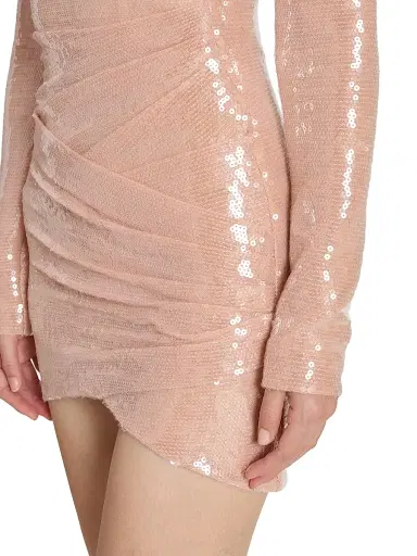 Balmain Women's Sequined Draped Minidress - Rose Pale | Thumbnail 6 Balmain Women's Sequined Draped Minidress - Rose Pale | Thumbnail 6