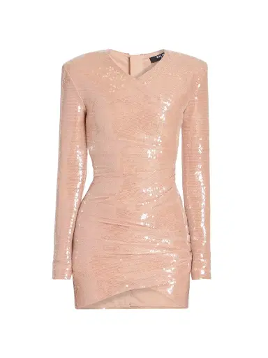 Balmain Women's Sequined Draped Minidress - Rose Pale | Thumbnail 1 Balmain Women's Sequined Draped Minidress - Rose Pale | Thumbnail 1