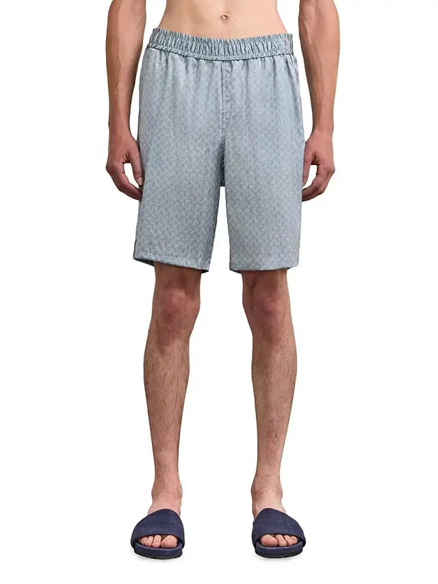 Men's Palma Printed Stretch Silk Shorts - Coastal Blue
