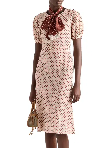 Prada Women's Polka-Dot Marocain Dress - Red Multi - Size 10 | Thumbnail 2 Prada Women's Polka-Dot Marocain Dress - Red Multi - Size 10 | Thumbnail 2