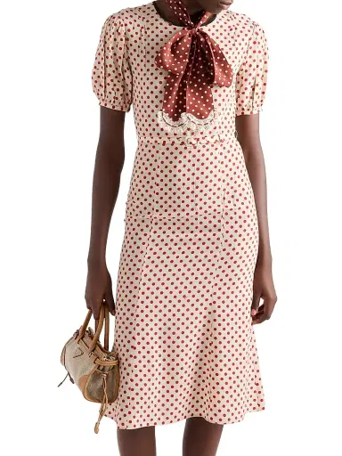 Prada Women's Polka-Dot Marocain Dress - Red Multi - Size 10 | Thumbnail 4 Prada Women's Polka-Dot Marocain Dress - Red Multi - Size 10 | Thumbnail 4