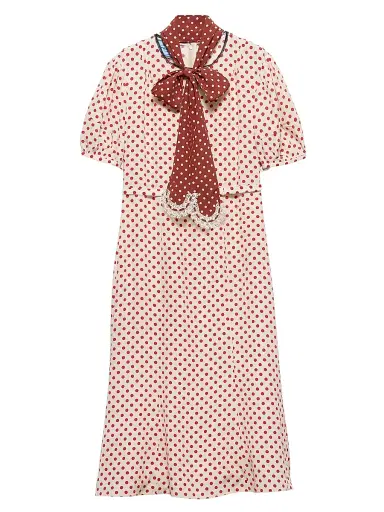 Prada Women's Polka-Dot Marocain Dress - Red Multi - Size 10 | Thumbnail 1 Prada Women's Polka-Dot Marocain Dress - Red Multi - Size 10 | Thumbnail 1