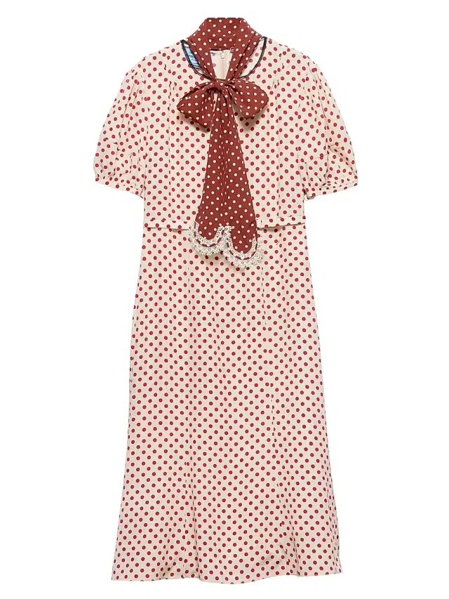 Women's Polka-Dot Marocain Dress - Red Multi