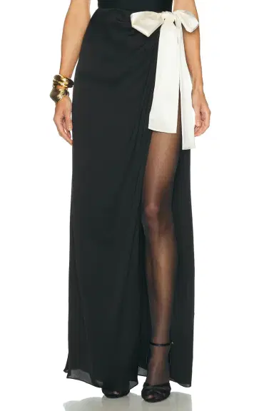 Saint Laurent Bow Tie High Slit Maxi Skirt | Thumbnail 1