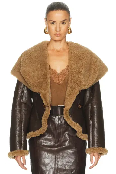 Magda Butrym Leather Shearling Hooded Jacket | Thumbnail 2 Magda Butrym Leather Shearling Hooded Jacket | Thumbnail 2