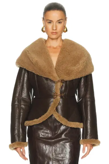 Magda Butrym Leather Shearling Hooded Jacket | Thumbnail 1 Magda Butrym Leather Shearling Hooded Jacket | Thumbnail 1