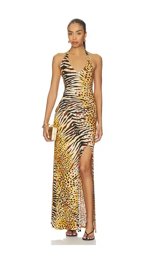 Luli Fama Tigressa Ring Halter Long Dress