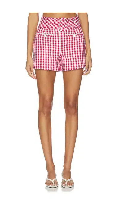 Cinq à Sept Mini Gingham Denim Allie Short | Thumbnail 1 Cinq à Sept Mini Gingham Denim Allie Short | Thumbnail 1