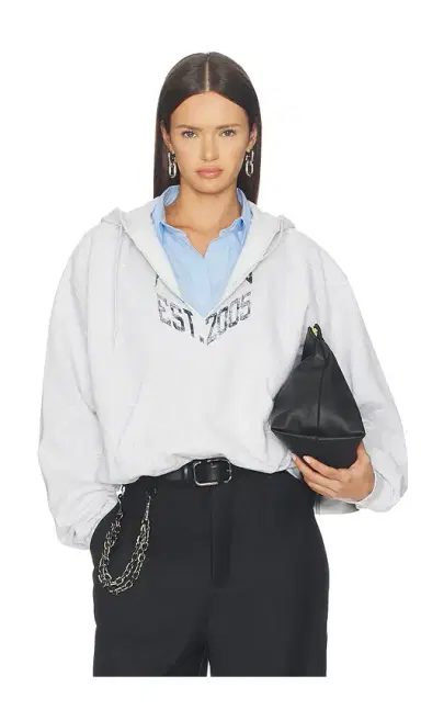 Alexander Wang Prestyled Slashed Hoodie With Cropped Shirt Dickie | Thumbnail 1 Alexander Wang Prestyled Slashed Hoodie With Cropped Shirt Dickie | Thumbnail 1