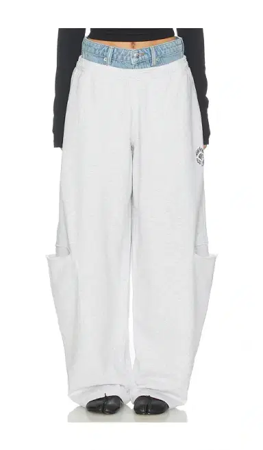 Alexander Wang Prestyled Slashed Sweatpant With Denim Waistband | Thumbnail 1 Alexander Wang Prestyled Slashed Sweatpant With Denim Waistband | Thumbnail 1