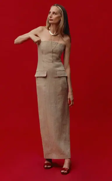 TOTEME Tailored Linen Strapless Maxi Dress | Thumbnail 2 TOTEME Tailored Linen Strapless Maxi Dress | Thumbnail 2