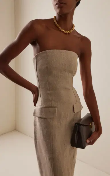 TOTEME Tailored Linen Strapless Maxi Dress | Thumbnail 3 TOTEME Tailored Linen Strapless Maxi Dress | Thumbnail 3