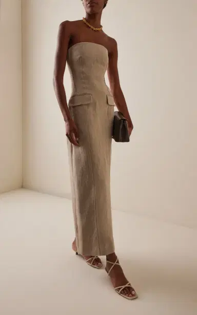 TOTEME Tailored Linen Strapless Maxi Dress | Thumbnail 4 TOTEME Tailored Linen Strapless Maxi Dress | Thumbnail 4