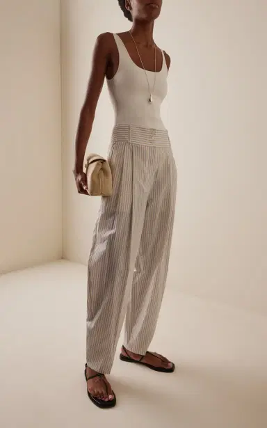 TOTEME Striped High-Rise Cotton-Silk Barrel Pants | Thumbnail 2 TOTEME Striped High-Rise Cotton-Silk Barrel Pants | Thumbnail 2