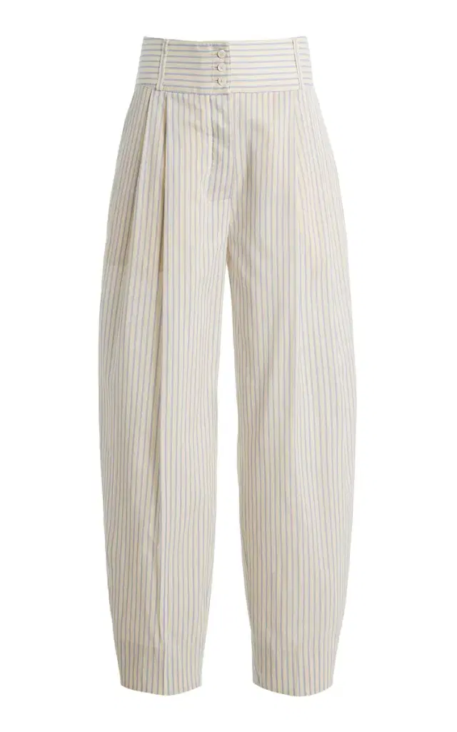 Striped High-Rise Cotton-Silk Barrel Pants