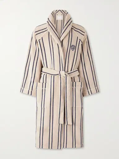 Brunello Cucinelli Logo-Appliquéd Striped Cotton-Terry Robe - Men | Thumbnail 2 Brunello Cucinelli Logo-Appliquéd Striped Cotton-Terry Robe - Men | Thumbnail 2