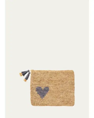AERIN Small Heart Raffia Zip-Pouch | Thumbnail 1