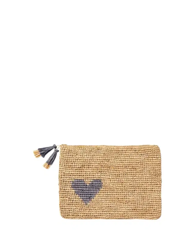 Small Heart Raffia Zip-Pouch