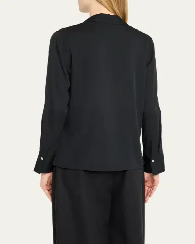 Vince Long-Sleeve Silk Pullover Polo Top | Thumbnail 3