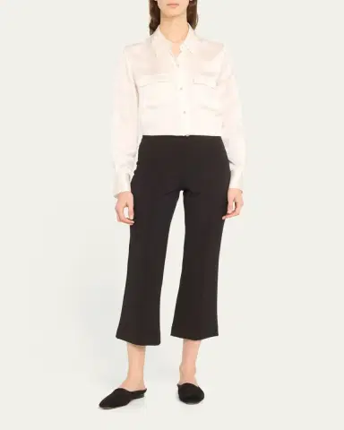 Vince Long-Sleeve Silk Pullover Polo Top | Thumbnail 6