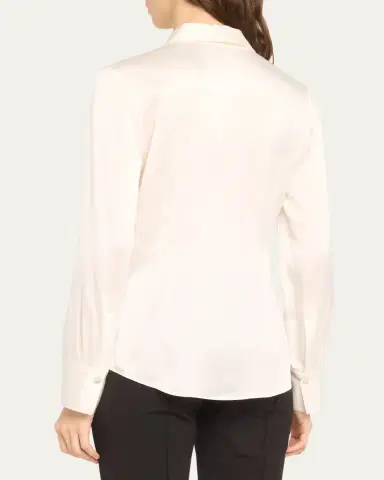 Vince Long-Sleeve Silk Pullover Polo Top | Thumbnail 7