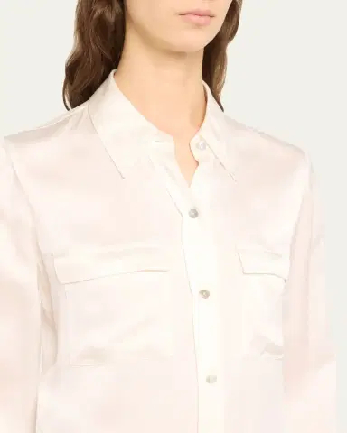 Vince Long-Sleeve Silk Pullover Polo Top | Thumbnail 9