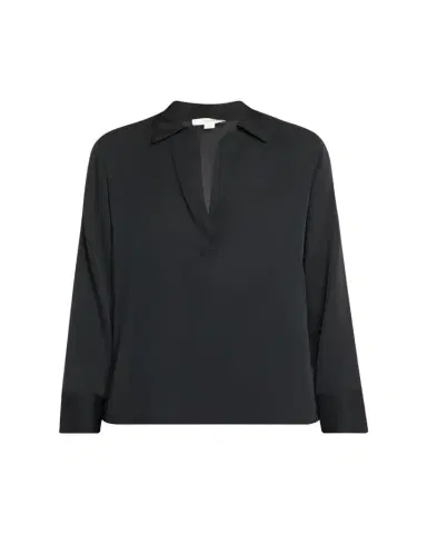 Vince Long-Sleeve Silk Pullover Polo Top | Thumbnail 1