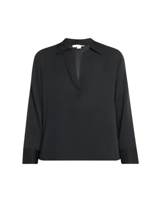 Long-Sleeve Silk Pullover Polo Top