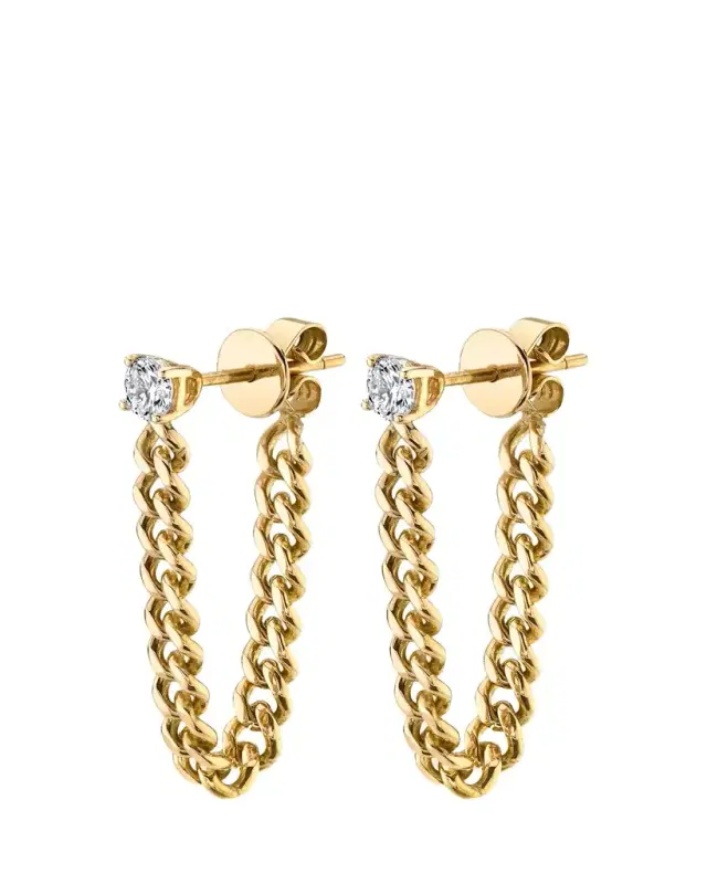 Anita Ko 18K Yellow Gold Round Diamond Cuban Link Loop Earrings