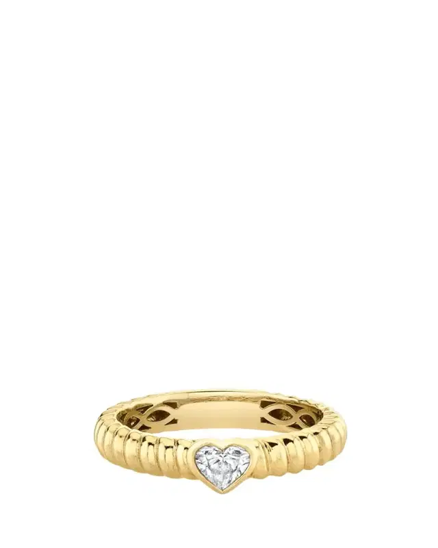 Anita Ko 18K Yellow Gold Thin Zoe Ring with Heart Diamond