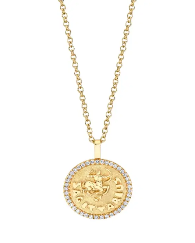 Anita Ko 18K Yellow Gold Small Sagittarius Coin Pendant Necklace with Diamonds