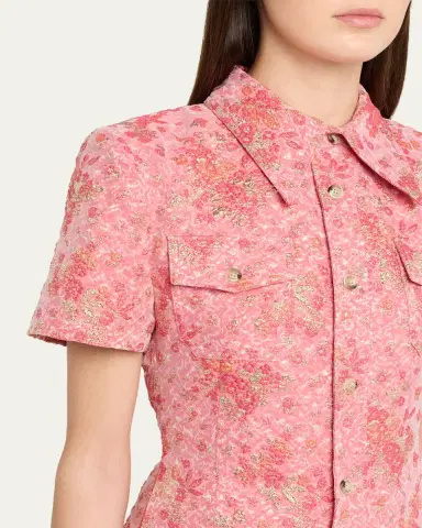 Willy Chavarria Chavela Metallic Floral Cloqué Mini Shirtdress | Thumbnail 5 Willy Chavarria Chavela Metallic Floral Cloqué Mini Shirtdress | Thumbnail 5