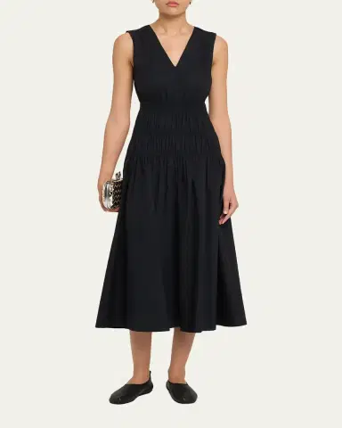 Proenza Schouler White Label Loren Sleeveless Ruched Waist Cotton Midi Dress | Thumbnail 2