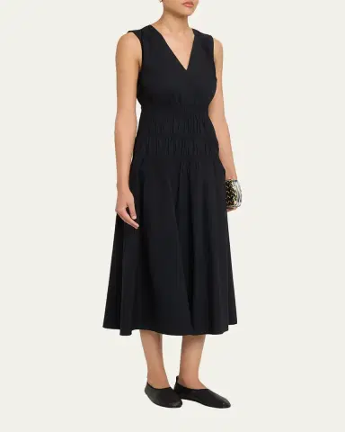 Proenza Schouler White Label Loren Sleeveless Ruched Waist Cotton Midi Dress | Thumbnail 4